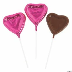 Outlet 😉 Foil-Wrapped Chocolate Heart Lollipops - 12 Pc. 🔥